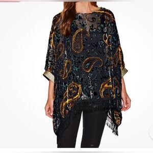 Casting Boston Proper France Burnout Velvet Fringe Poncho Size Medium